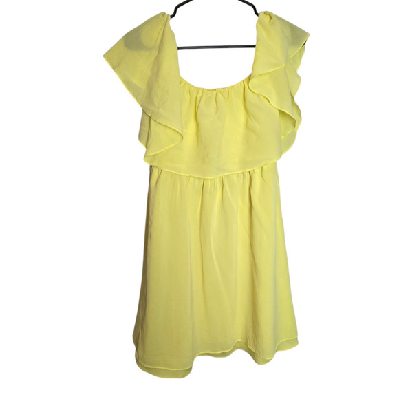 Alice + Olivia Shari Yellow Off-the-Shoulder Silk Dress - Picture 1 of 6